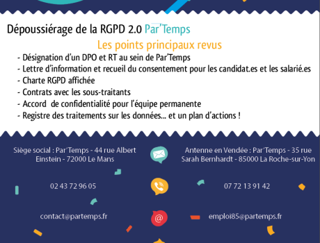 Synthèse de nos actions pour être en règle avec la RGPD à Par'Temps