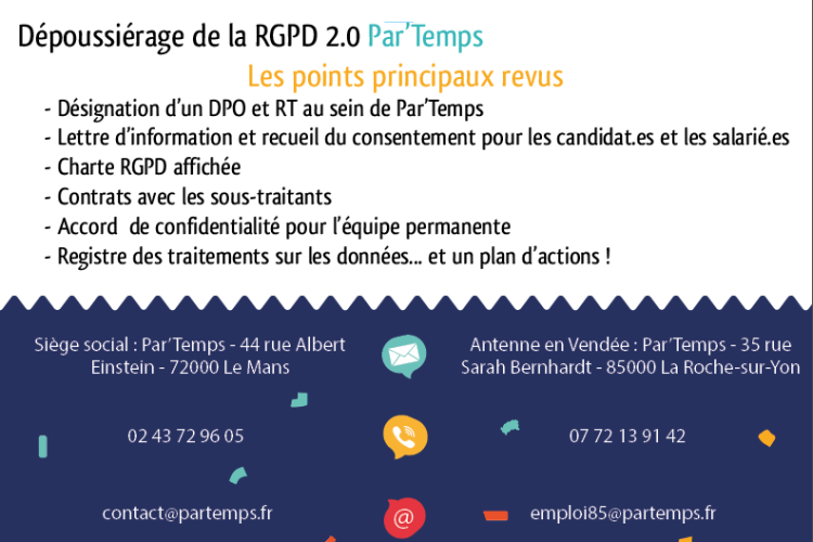 Synthèse de nos actions pour être en règle avec la RGPD à Par'Temps