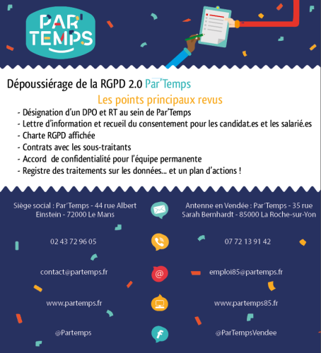 Synthèse de nos actions pour être en règle avec la RGPD à Par'Temps