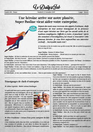 Interview de Super Pauline Par'Temps en une du journal Le Daily@Job