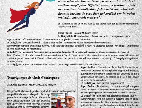Interview de Super Pauline Par'Temps en une du journal Le Daily@Job