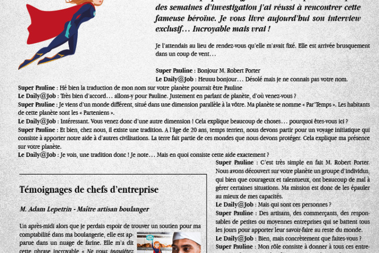 Interview de Super Pauline Par'Temps en une du journal Le Daily@Job