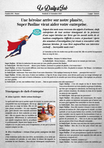 Interview de Super Pauline Par'Temps en une du journal Le Daily@Job