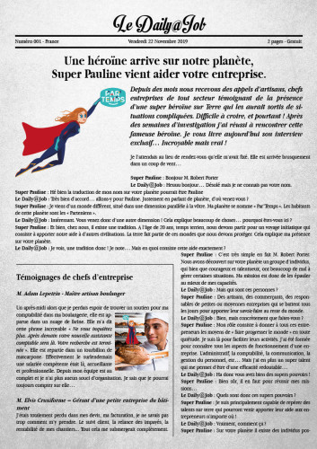 Interview de Super Pauline Par'Temps en une du journal Le Daily@Job